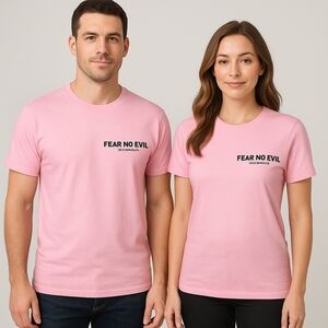 ON FIRE Fear No Evil Walk By Faith Pink Graphic T-Shirt XL Christian Inspiration